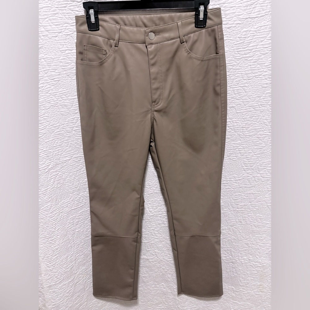 H & M taupe colored faux leather pants for women